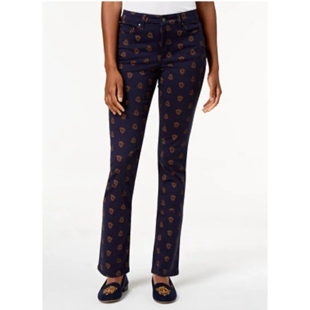 Charter Club Lexington Straight Leg Jeans 6 Navy Blue Preppy Family Crest Ankle